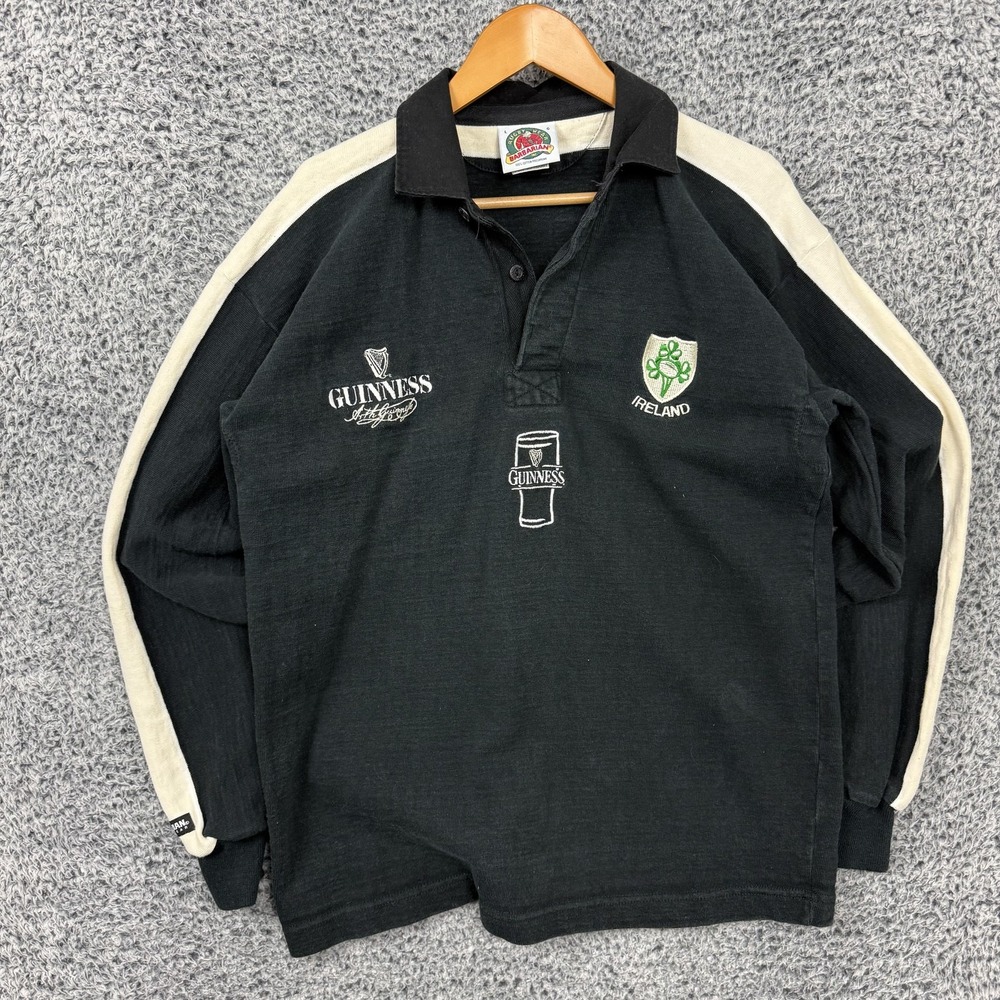Vintage Barbarian Rugby Shirt Mens Large Black Ireland Guinness Beer Jersey L